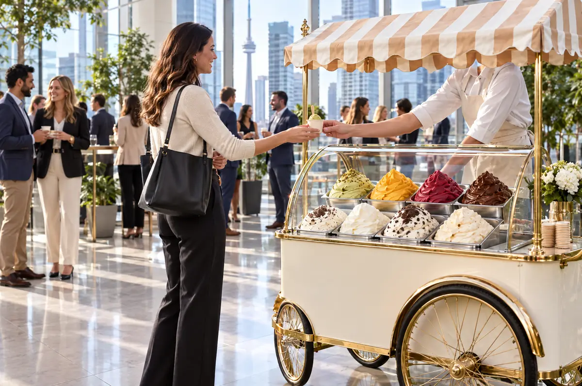 Gelato cart serving professionals at a downtown Toronto office event